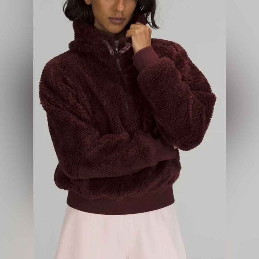 LULULEMON Textured Fleece 1/2 Zip Hoodie Red Merlot